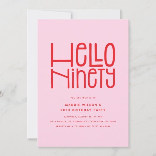 HELLO NINETY Modern 90th Birthday 招待状 (正面)