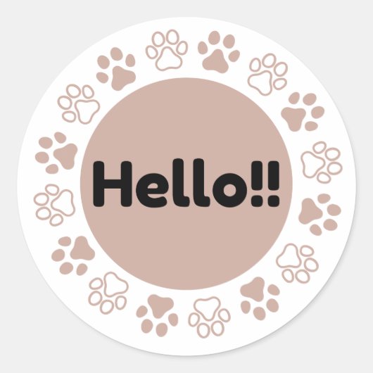 Hello Paw Print Circle Cute Pet Lover T-Shirt ラウンドシール (正面)