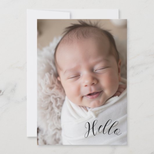 “Hello” Personalized Photo Birth Announcement Card (正面)
