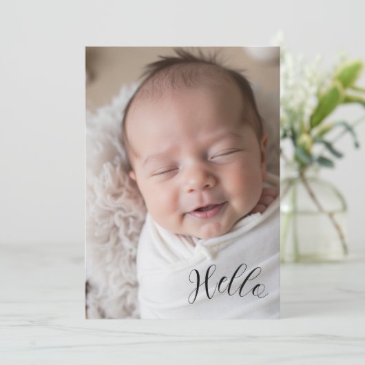 “Hello” Personalized Photo Birth Announcement Card (スタンド正面)