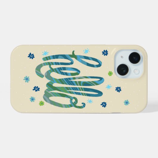 Hello phone case with cute flowers iPhone 15ケース (裏面横)