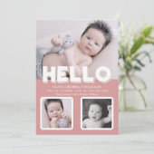 Hello Pinkベビー発表写真コラージュ 案内状 (スタンド正面)