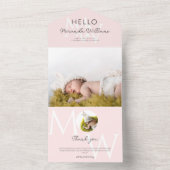 Hello Pink Monogram写真誕生のお知らせ オールインワン招待状 (内側)