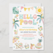 Hello Pool Beach Party Summer Birthday Invitation 招待状 (正面)