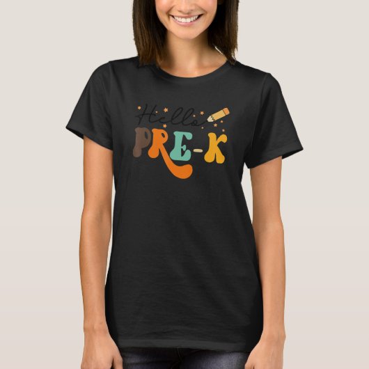 Hello Pre K先生レトロ新学期チームプレ Tシャツ (正面)