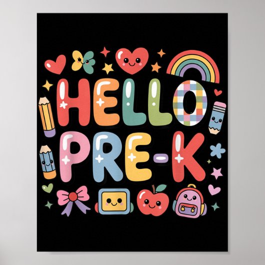 Hello Pre-k新学期先生学生おもしろいグラ ポスター (正面)