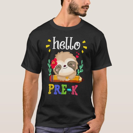 Hello Pre K Back To School Cute Sloth  Girl Kids Tシャツ (正面)