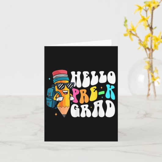 Hello Pre-k Grad Fun Pencil Back To School Pre-kin カード (黄色い花)