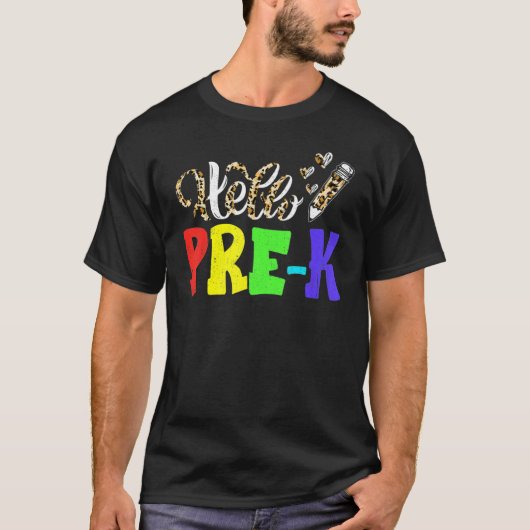 Hello Pre K Leopard Print Pre K Back To School Tシャツ (正面)