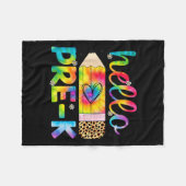 Hello Pre-k Pencil Tie Dye Back To School Pre-k フリースブランケット (正面(横))