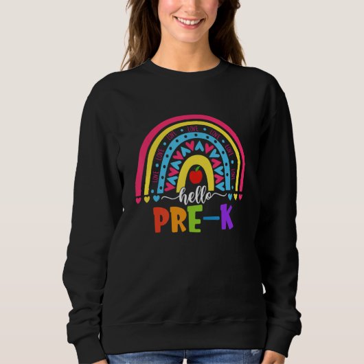 Hello Pre K Rainbow Team Hello Preschool Rocks Squ スウェットシャツ (正面)