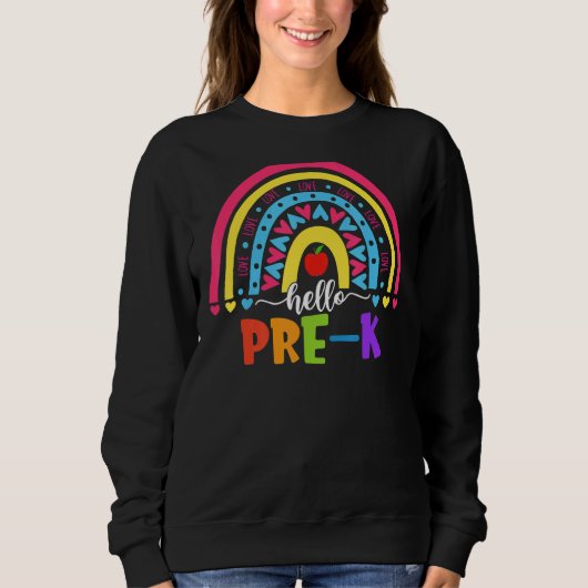 Hello Pre K Rainbow Team Hello Preschool Rocks Squ スウェットシャツ (正面)