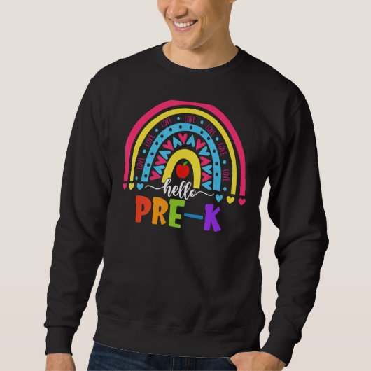 Hello Pre K Rainbow Team Hello Preschool Rocks Squ スウェットシャツ (正面)