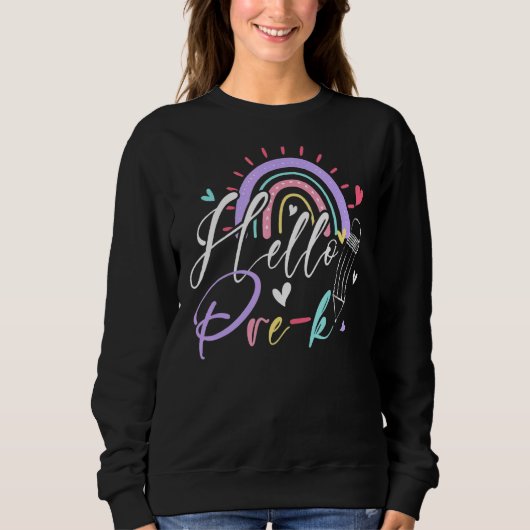 Hello Pre-K Rainbow Team Hello Preschool Rocks Squ スウェットシャツ (正面)
