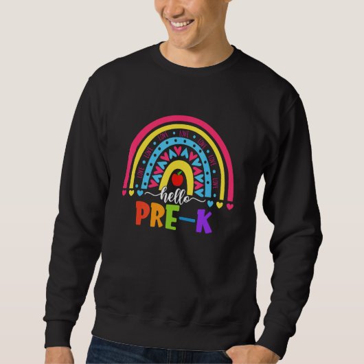 Hello Pre K Rainbow Team Hello Preschool Rocks Squ スウェットシャツ (正面)