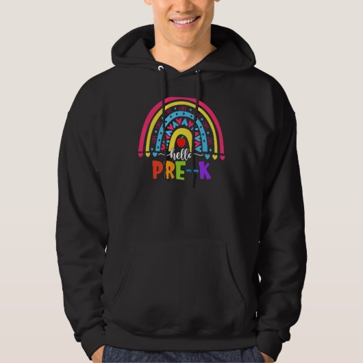 Hello Pre K Rainbow Team Hello Preschool Rocks Squ パーカ (正面)