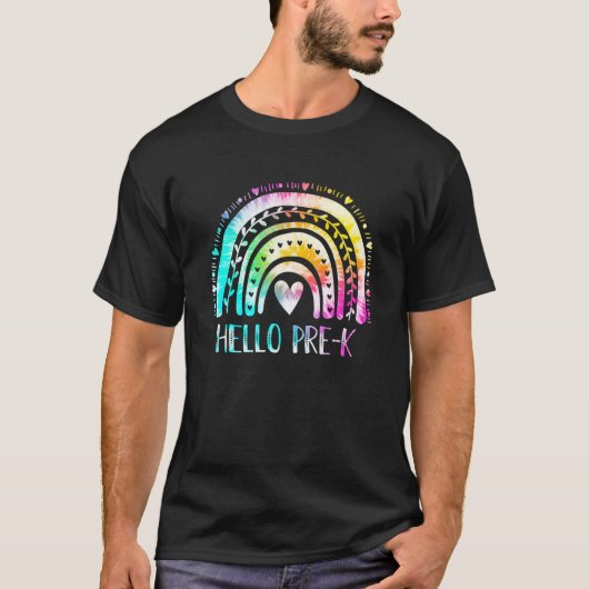 Hello Pre K Rainbow Tie Dye Adventure Begins Back Tシャツ (正面)