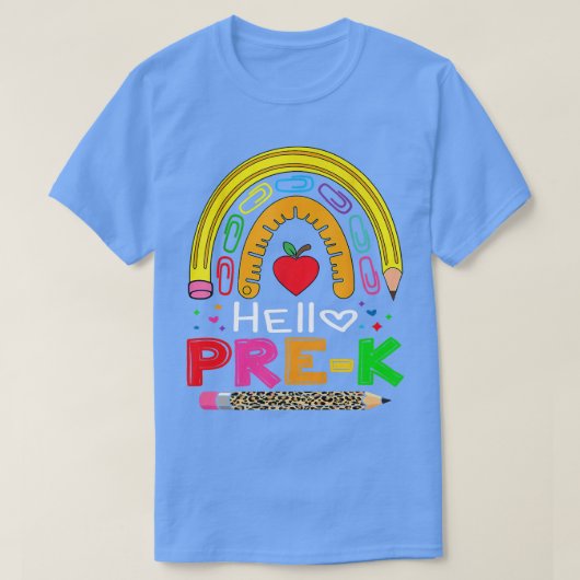 Hello Pre-k School Rainbow Back to School Teacher Tシャツ (デザイン正面)