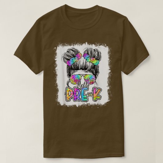 Hello PreK Messy Bun女の子絞り染めCute Back To Sc Tシャツ (デザイン正面)