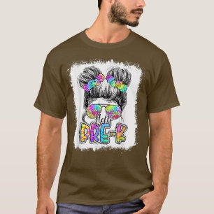 Hello PreK Messy Bun女の子絞り染めCute Back To Sc Tシャツ