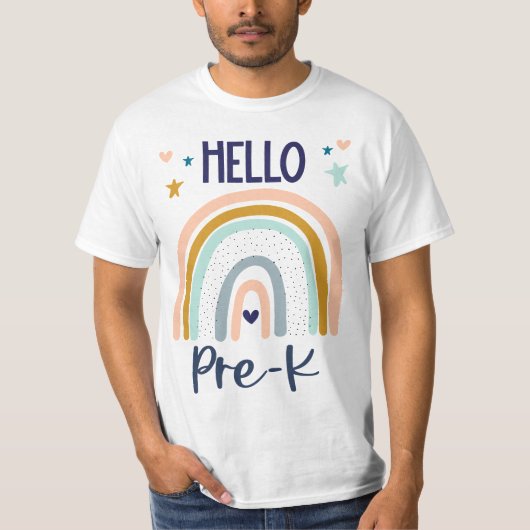 Hello PreK Retro Rainbow Pre K Teaher Toddler Girl Tシャツ (正面)