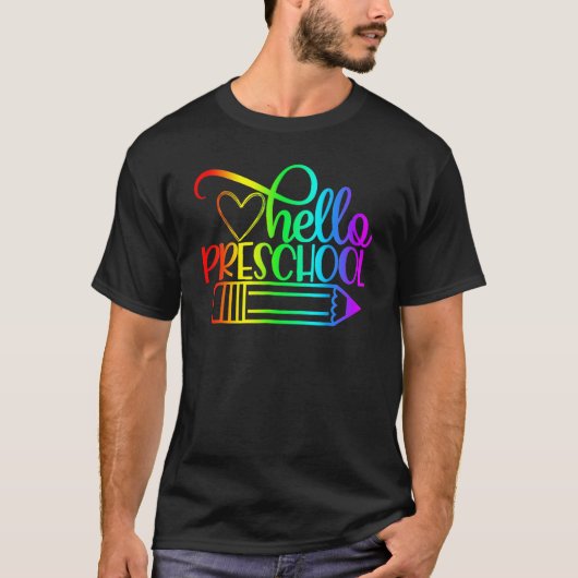 Hello Preschool Pencil Back To School Teacher Stud Tシャツ (正面)
