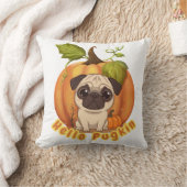 Hello Pugkin | Cute Halloween Pug Pumpkin Design クッション (ブランケット)