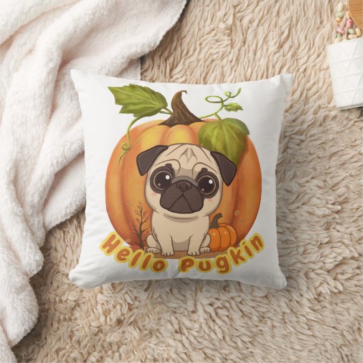 Hello Pugkin | Cute Halloween Pug Pumpkin Design クッション (ブランケット)