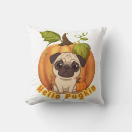 Hello Pugkin | Cute Halloween Pug Pumpkin Design クッション