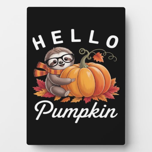 Hello Pumpkin - Cute Fall Sloth Autumn Leaves Foli フォトプラーク (正面)