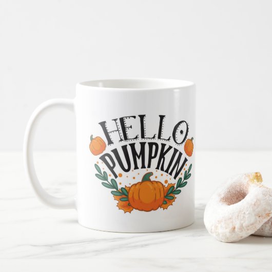 Hello Pumpkin Fall Autumn コーヒーマグカップ (ドーナツ)