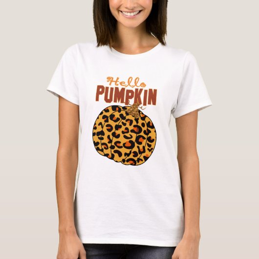 Hello Pumpkin - Fall Leopard Print Tシャツ (正面)