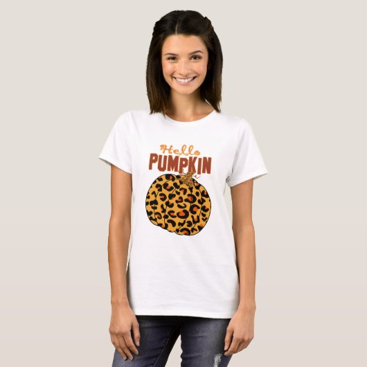 Hello Pumpkin - Fall Leopard Print Tシャツ (正面フル)