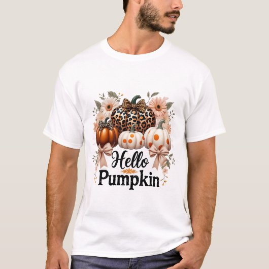 Hello Pumpkin Png, Boho Floral Fall Leopard Pumpki Tシャツ (正面)