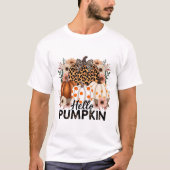 Hello Pumpkin Png, Boho Floral Fall Leopard  Tシャツ (正面)