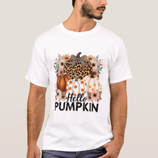 Hello Pumpkin Png, Boho Floral Fall Leopard  Tシャツ
