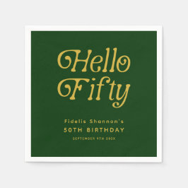 Hello Retro Green and Gold 50th Birthday Party スタンダードカクテルナプキン
