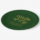 Hello Retro Green and Gold 50th Birthday Party ペーパープレート (アングル)