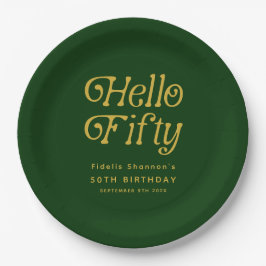 Hello Retro Green and Gold 50th Birthday Party ペーパープレート
