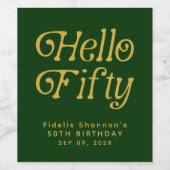 Hello Retro Green and Gold 50th Birthday Party ワインラベル (シングルラベル)