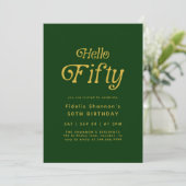 Hello Retro green & gold 50th Birthday Invitation 招待状 (スタンド正面)