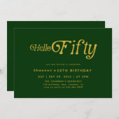 Hello Retro Green & Gold 50th Birthday Invitation 招待状 (正面/裏面)
