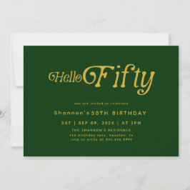 Hello Retro Green & Gold 50th Birthday Invitation 招待状