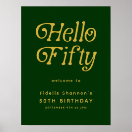 Hello Retro green &gold 50th Birthday Welcome Sign ポスター