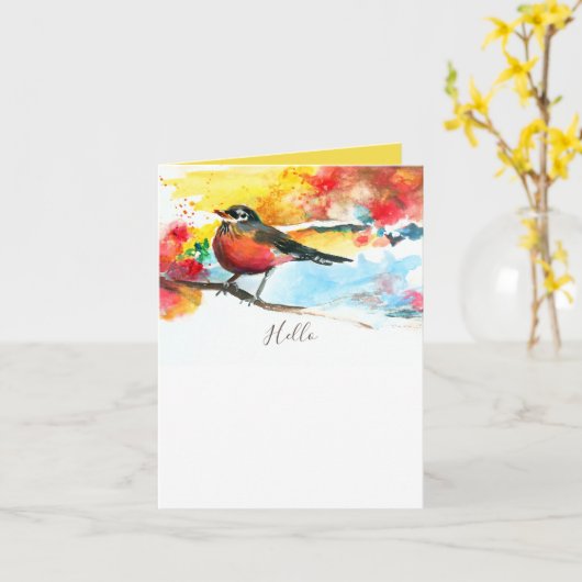 Hello Robin Greeting Small カード (黄色い花)