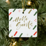 Hello Santa Photoクリスマスツリー セラミックオーナメント<br><div class="desc">一方に私たちのハローサンタデザインをフィーチャーした両面クリスマスツリーオーナメントと反対に家族の写真、名前と年。</div>
