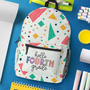 Hello school Gradeカラフル幾何学的 プリントバックパック