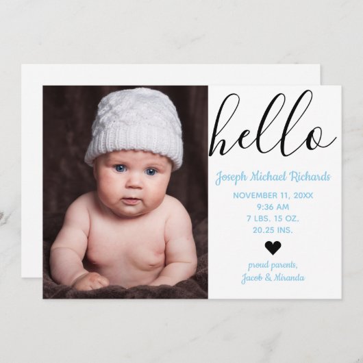 Hello Scriptの写真 – Birth Announcement 案内状 (正面/裏面)