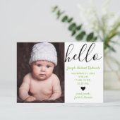 Hello Scriptフォトグリーン – 3x5生誕発表 案内状 (スタンド正面)