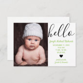 Hello Scriptフォトグリーン – 3x5生誕発表 案内状 (正面/裏面)